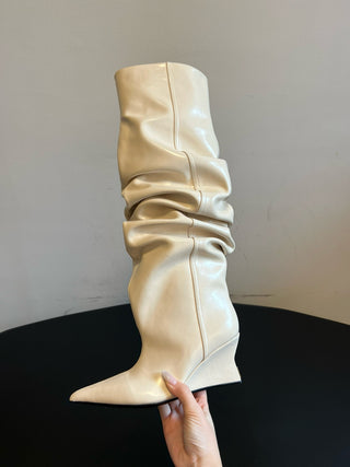 Balmai* Pleated Pointed Toe Slouch Boots Tall Boots