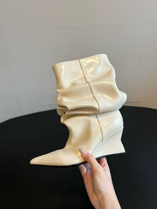 Balmai* Pleated Pointed Toe Slouch Boots Ankle Boots