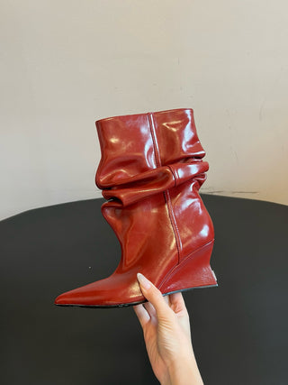 Balmai* Pleated Pointed Toe Slouch Boots Ankle Boots