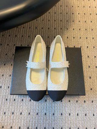 Chanel* Round Toe Patchwork Style Flat Mary Jane Shoes