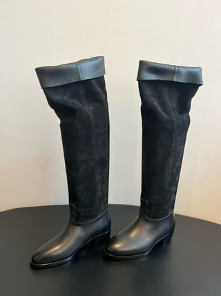 Chane* Autumn/Winter Suede Colorblock Slip-On Knight Mid-Tall Boots