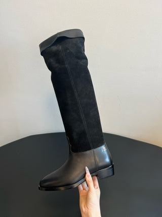 Chane* Autumn/Winter Suede Colorblock Slip-On Knight Mid-Tall Boots
