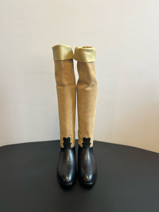 Chane* Autumn/Winter Suede Colorblock Slip-On Knight Mid-Tall Boots