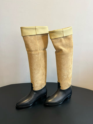 Chane* Autumn/Winter Suede Colorblock Slip-On Knight Mid-Tall Boots