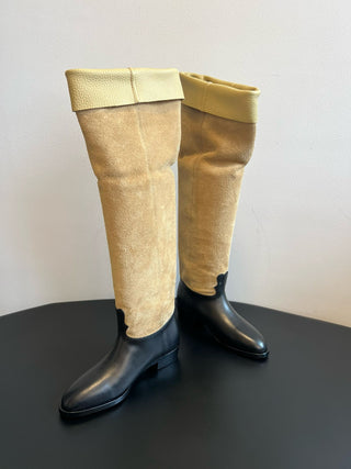 Chane* Autumn/Winter Suede Colorblock Slip-On Knight Mid-Tall Boots