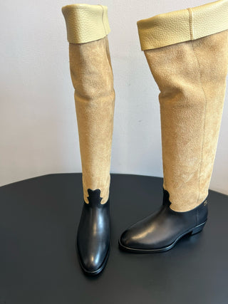 Chane* Autumn/Winter Suede Colorblock Slip-On Knight Mid-Tall Boots