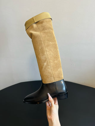 Chane* Autumn/Winter Suede Colorblock Slip-On Knight Mid-Tall Boots