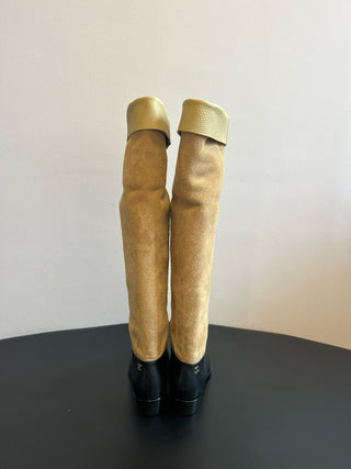 Chane* Autumn/Winter Suede Colorblock Slip-On Knight Mid-Tall Boots