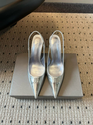 Balenciag* pointed-toe kitten-heel pumps