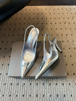 Balenciag* pointed-toe kitten-heel pumps