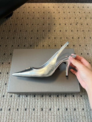 Balenciag* pointed-toe kitten-heel pumps