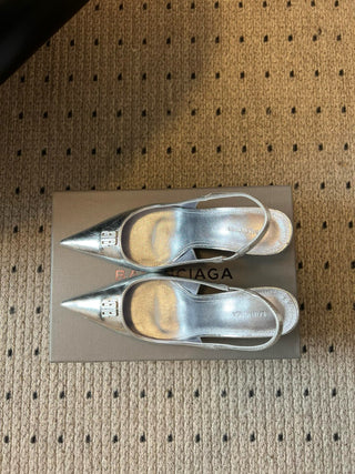 Balenciag* pointed-toe kitten-heel pumps