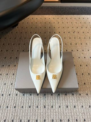 Balenciag* pointed-toe kitten-heel pumps
