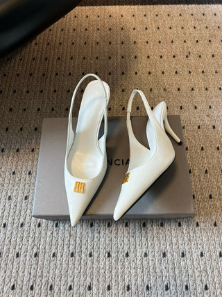 Balenciag* pointed-toe kitten-heel pumps