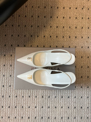 Balenciag* pointed-toe kitten-heel pumps
