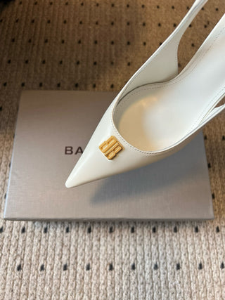 Balenciag* pointed-toe kitten-heel pumps