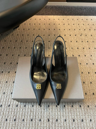 Balenciag* pointed-toe kitten-heel pumps