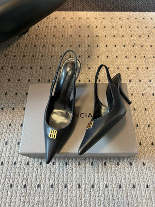 Balenciag* pointed-toe kitten-heel pumps