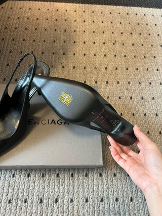 Balenciag* pointed-toe kitten-heel pumps