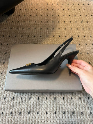 Balenciag* pointed-toe kitten-heel pumps