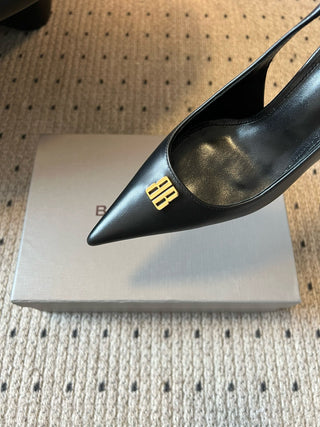 Balenciag* pointed-toe kitten-heel pumps