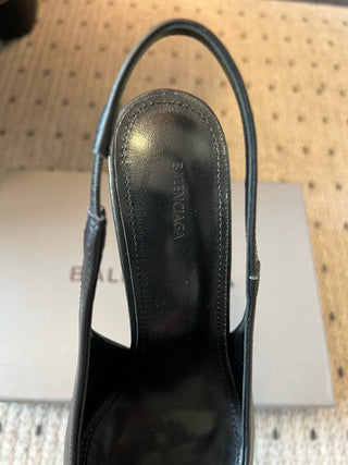 Balenciag* pointed-toe kitten-heel pumps