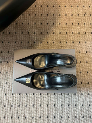 Balenciag* pointed-toe kitten-heel pumps
