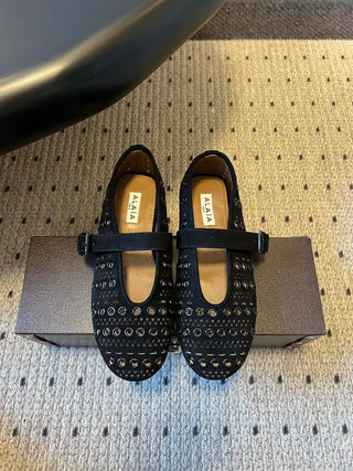 26ss Flat Round Hollow-Out Mary Jane Shoes