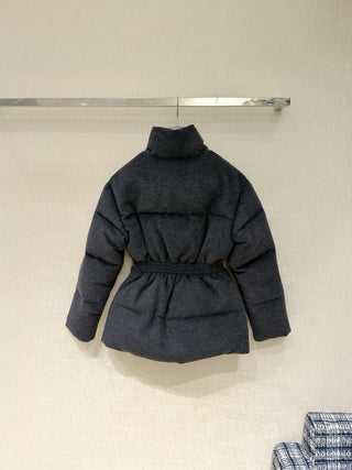 Prad* Autumn/Winter New Style Stand Collar Leather Belt Belt Wool Down Jacket