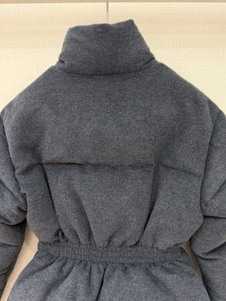 Prad* Autumn/Winter New Style Stand Collar Leather Belt Belt Wool Down Jacket