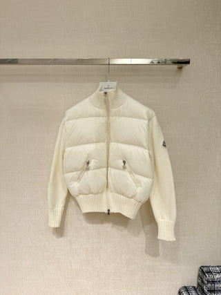 Moncle* Simple Collared Wool Knit Patchwork Jacket with Single Down Jacket