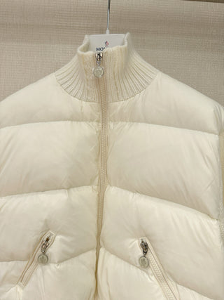 Moncle* Simple Collared Wool Knit Patchwork Jacket with Single Down Jacket