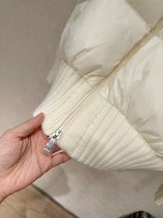 Moncle* Simple Collared Wool Knit Patchwork Jacket with Single Down Jacket