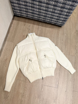 Moncle* Simple Collared Wool Knit Patchwork Jacket with Single Down Jacket
