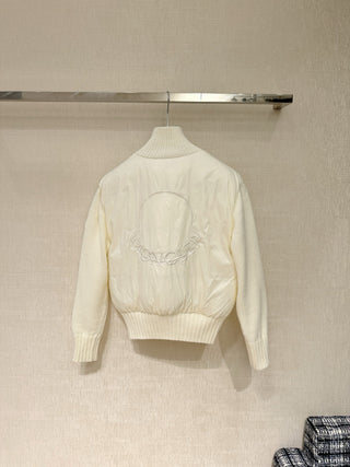 Moncle* Simple Collared Wool Knit Patchwork Jacket with Single Down Jacket