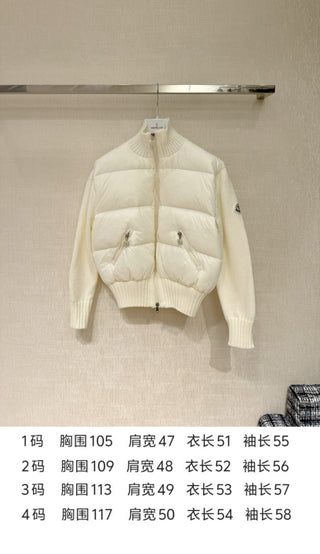 Moncle* Simple Collared Wool Knit Patchwork Jacket with Single Down Jacket