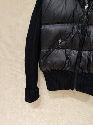 Moncle* Simple Collared Wool Knit Patchwork Jacket with Single Down Jacket