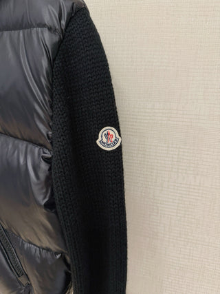 Moncle* Simple Collared Wool Knit Patchwork Jacket with Single Down Jacket