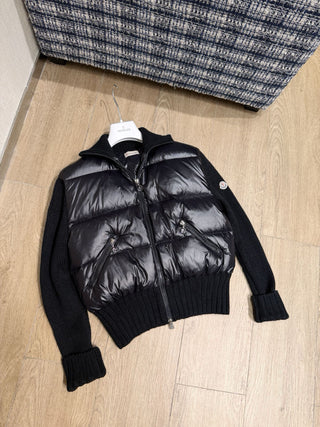 Moncle* Simple Collared Wool Knit Patchwork Jacket with Single Down Jacket