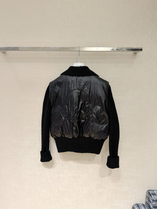 Moncle* Simple Collared Wool Knit Patchwork Jacket with Single Down Jacket