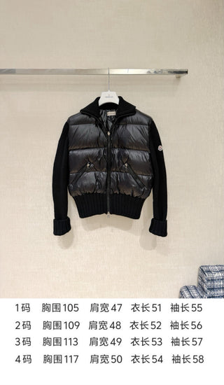 Moncle* Simple Collared Wool Knit Patchwork Jacket with Single Down Jacket