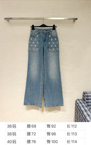 Ski Collection Silver Sequined Wide-Leg Jeans