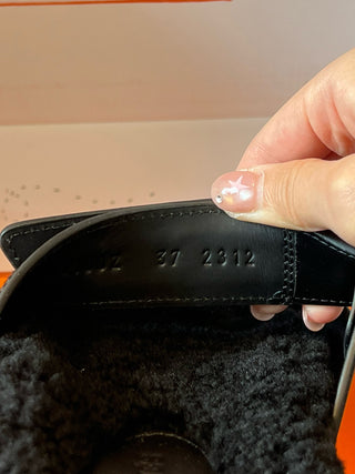 Herme* top autumn and winter new H-shaped leather plush slippers