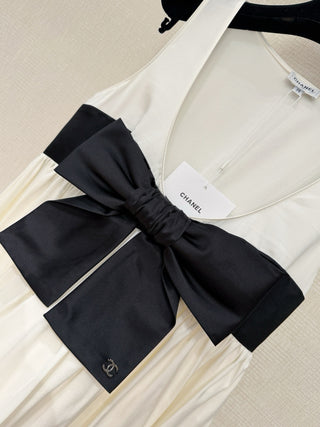 Chane new bow-tie top is made of 100% silk.