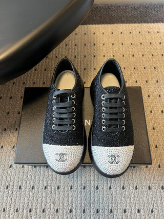 Platform Rhinestone Color-Blocked Lace-Up Sneakers/Casual Shoes