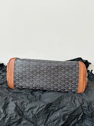 Zippered Tote Shopping Bag, Large/Medium, Black/Brown