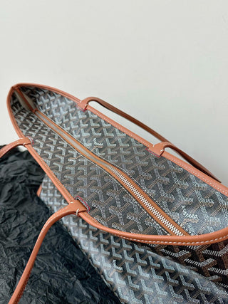 Zippered Tote Shopping Bag, Large/Medium, Black/Brown