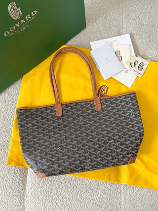 Zippered Tote Shopping Bag, Large/Medium, Black/Brown