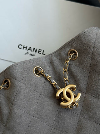 CHANE *25C Drawstring Bucket Hobo Matte Leather