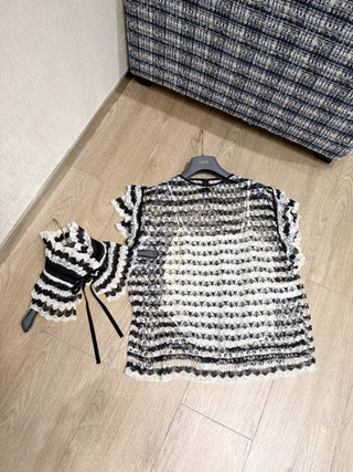 2026 Newest Black and White Lace Top